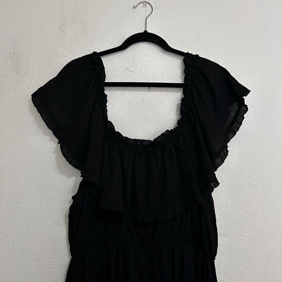 Andree By Unit Black Maxi Long Dress Size 1X Off The Shoulder Ruffled Tie Front - Picture 8 of 14